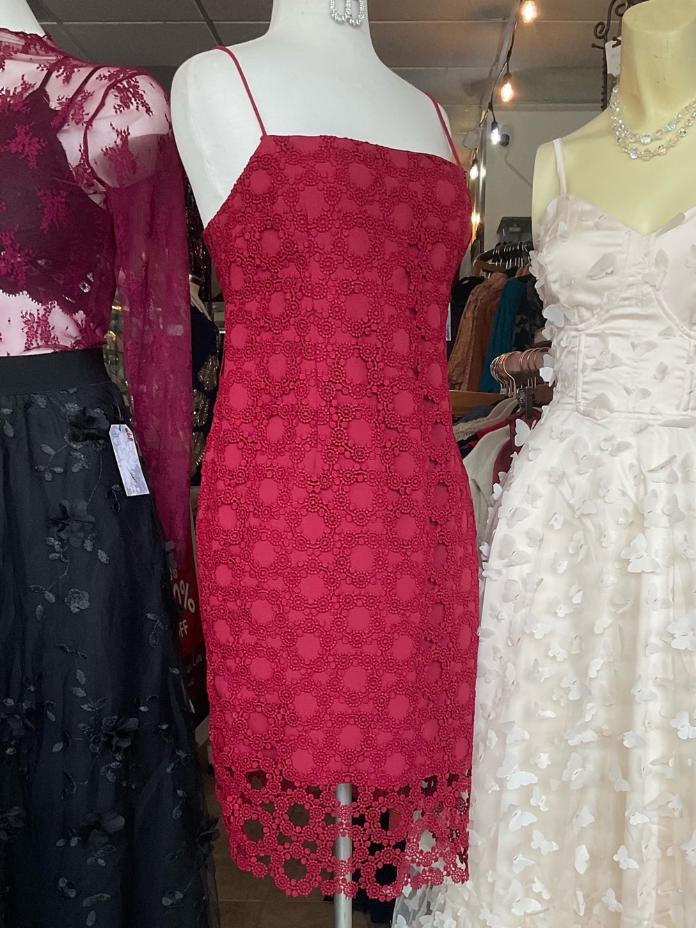 N/Nicholas Party Dress “red wreath” crimson lace illusion hem mini holiday 4 6 M